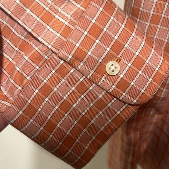 Marshall Field’s orange plaid dress shirt button down collar size 17-1/2 neck - Picture 4 of 4